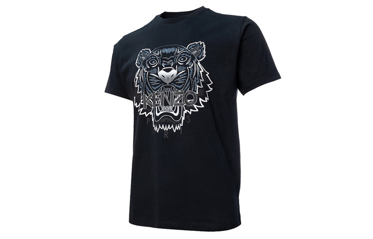 Men's KENZO SS21 Alphabet Tiger Head Printing Pattern Round Neck Short Sleeve Black FB55TS0264YG-99