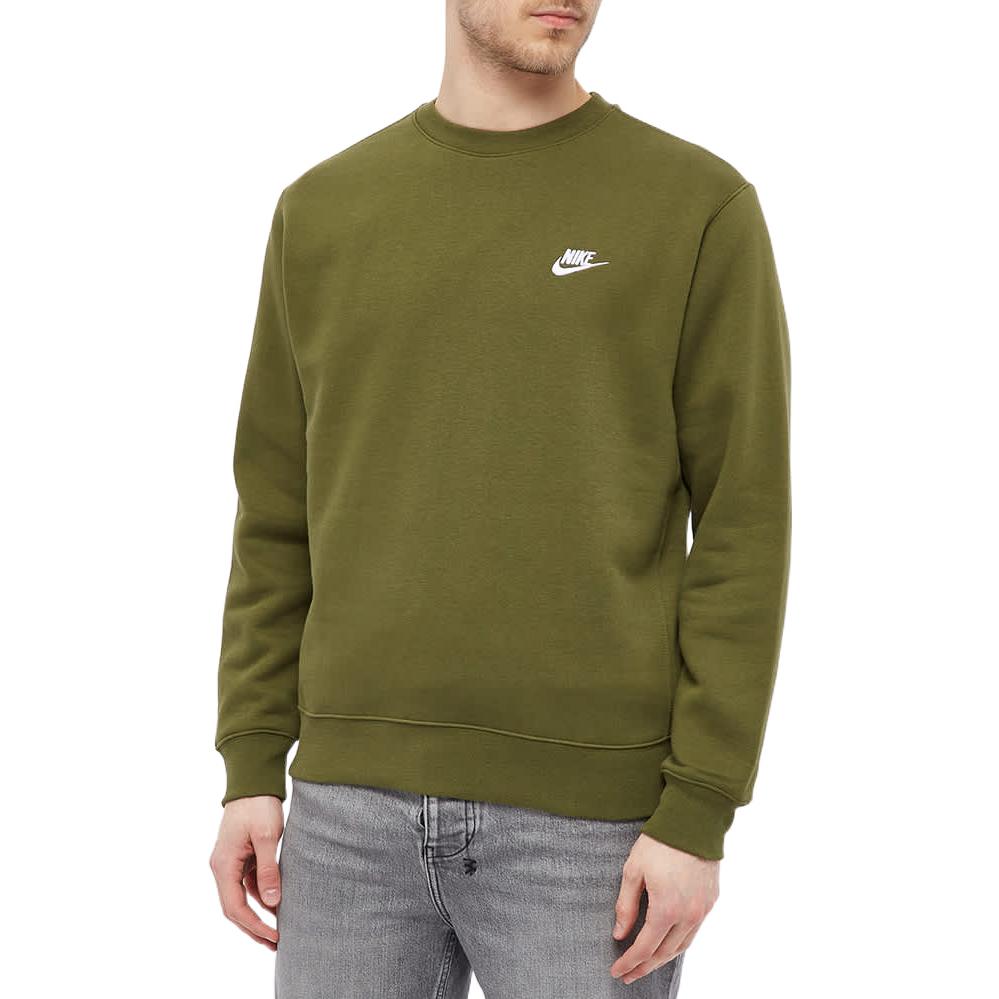 Nike Sportswear Club Solid Color Logo Embroidered Round Neck Long Sleeves Green BV2662-327