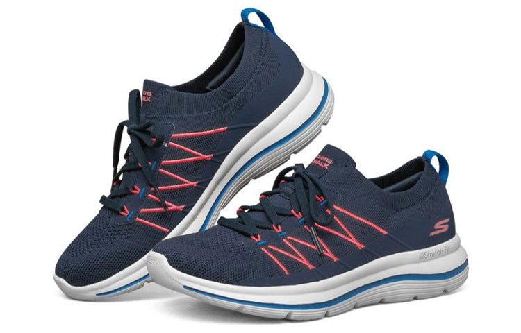 (WMNS) Skechers Go Walk Stretch Fit Sports Shoes Blue/White/Orange 124386-NVMT
