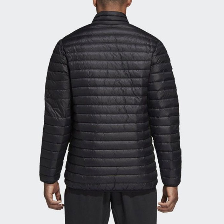 Men's adidas Logo Printing Solid Color Stand Collar Black Down Jacket CY6110