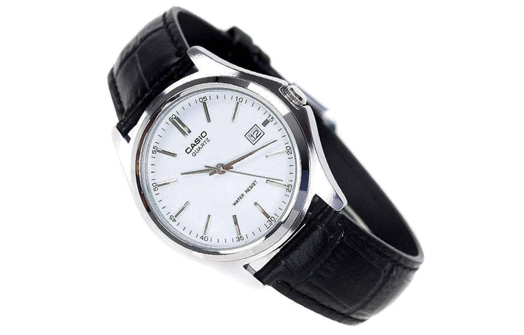 CASIO Leather Belt Waterproof /Black Quartz White Analog LTP-1183E-7A
