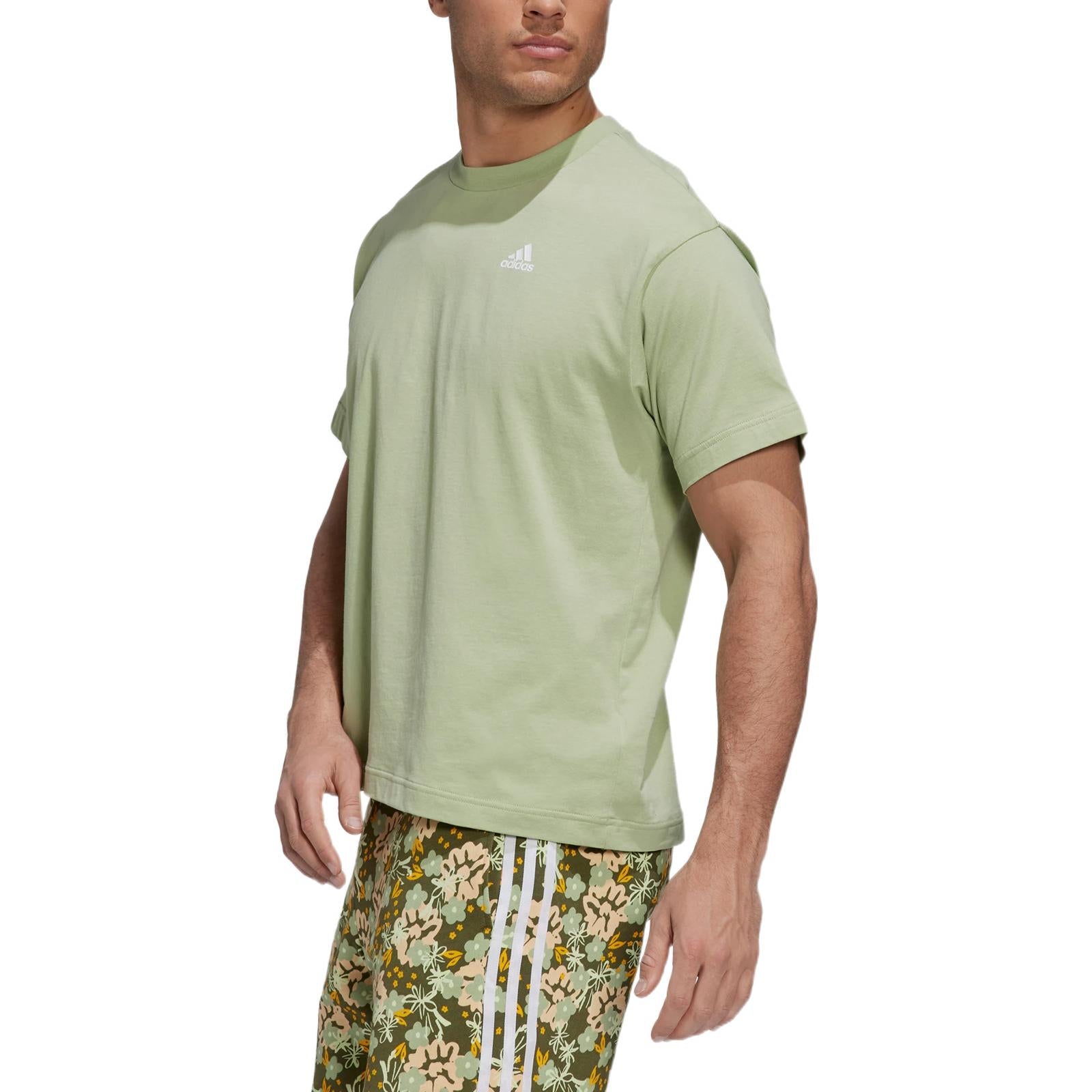 adidas Solid Color Logo Alphabet Printing Sports Short Sleeve Olive Green HS3508