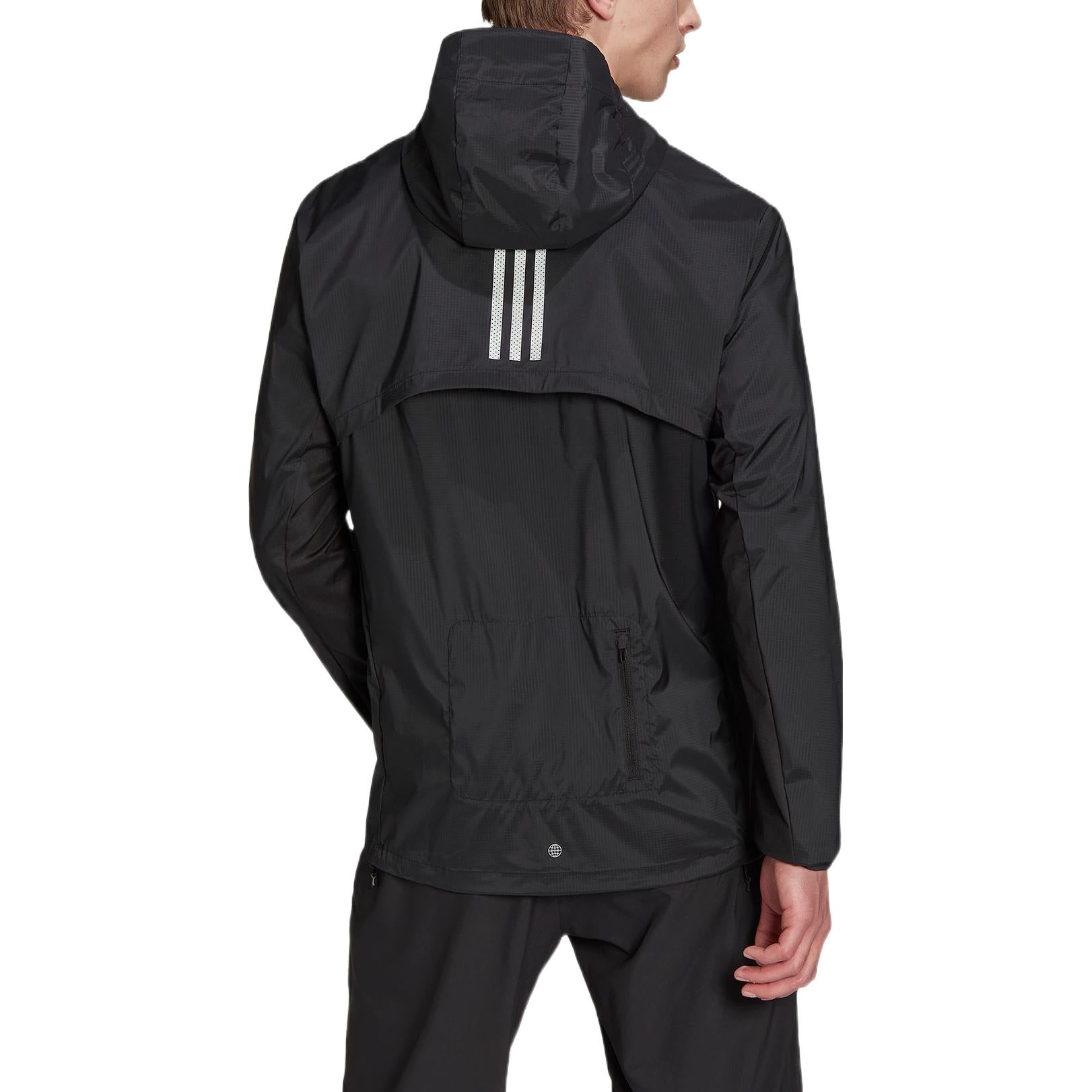 Men's adidas Solid Color Logo Printing Sports Hooded Long Sleeves Jacket Black HK5637