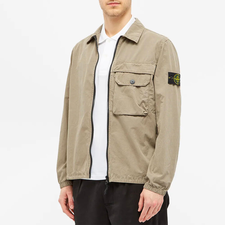 Men's STONE ISLAND Pocket Washed Zipper Jacket Khaki 7315107WN-V0168