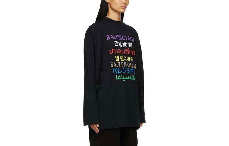 Balenciaga Languages Logo Long Sleeve T-Shirt 'Black Multicolor' 641667TJVI32771