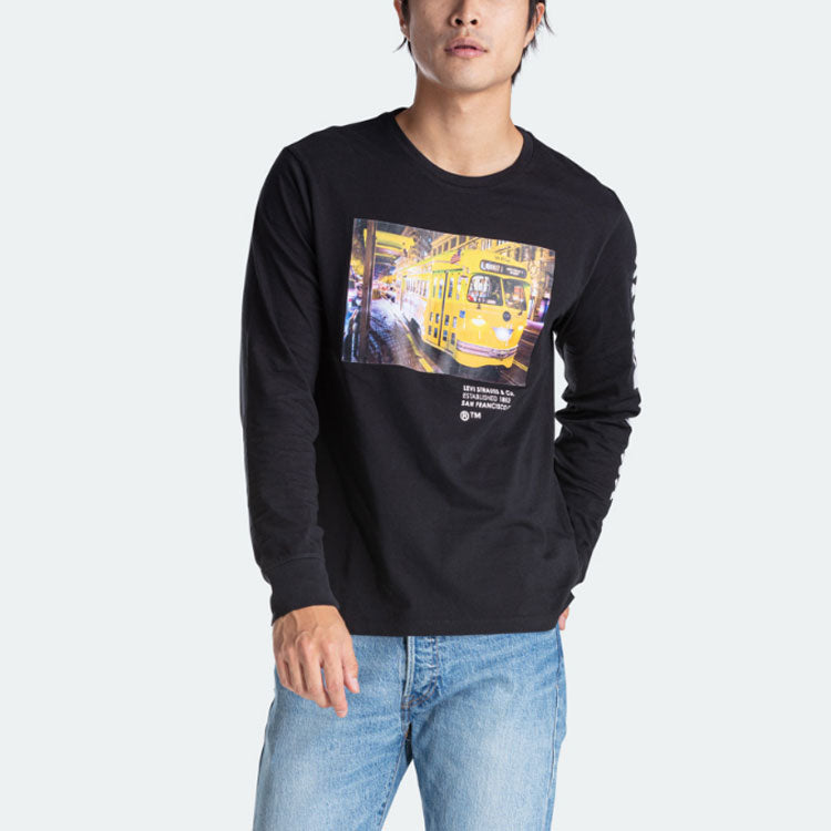 Men's Levis Landscape Printing Long Sleeves Black T-Shirt 36015-0055