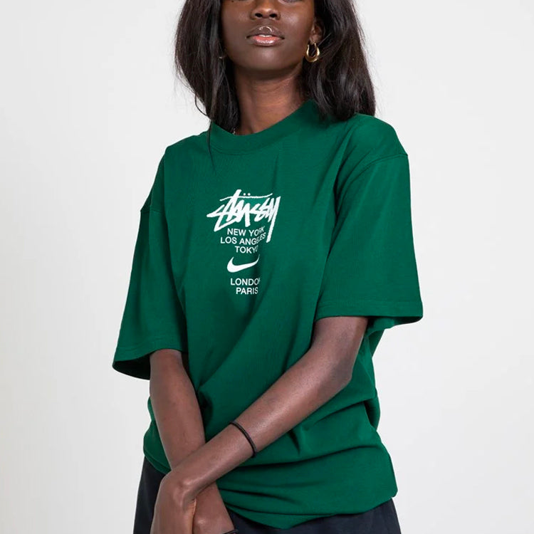Stussy x Nike Crossover Alphabet Printing Round Neck Short Sleeve US Edition Unisex Green DD3342-341
