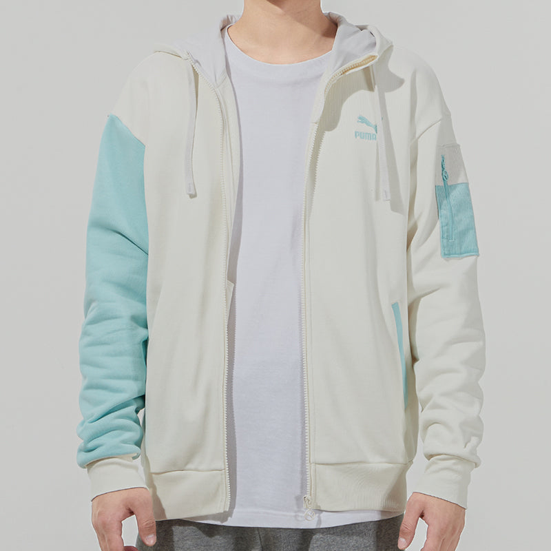 PUMA Retro Colorblock Knit hooded logo Jacket White 534813-93