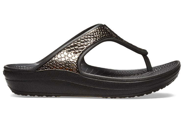 (WMNS) Crocs Thick Sole Black Copper Flip-Flops 205604-0FG