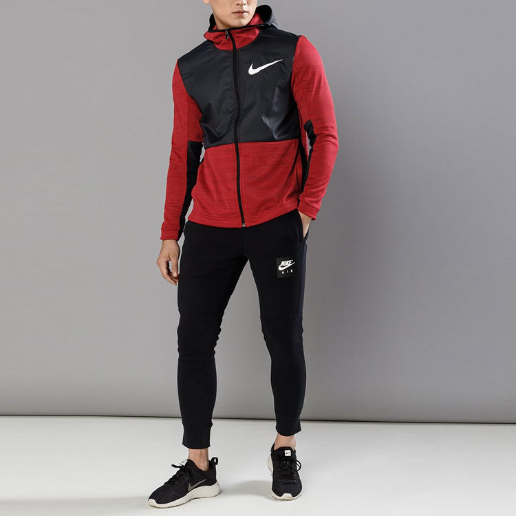 Nike Dri-FIT Basketball Sports Splicing Fleece Lined Knit Hooded Jacket Red 857045-657