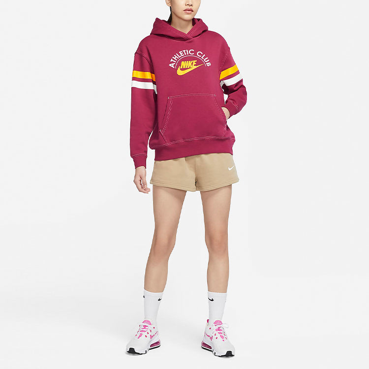 (WMNS) Nike Sportswear Alphabet Logo Printing Fleece Hoodie Red DQ9147-677