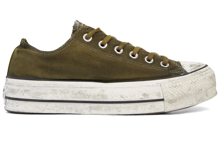 (WMNS) Converse Chuck Taylor All Star Canvas Rust Platform Low Top Thick Sole Dirty Shoes Army Green 565763C