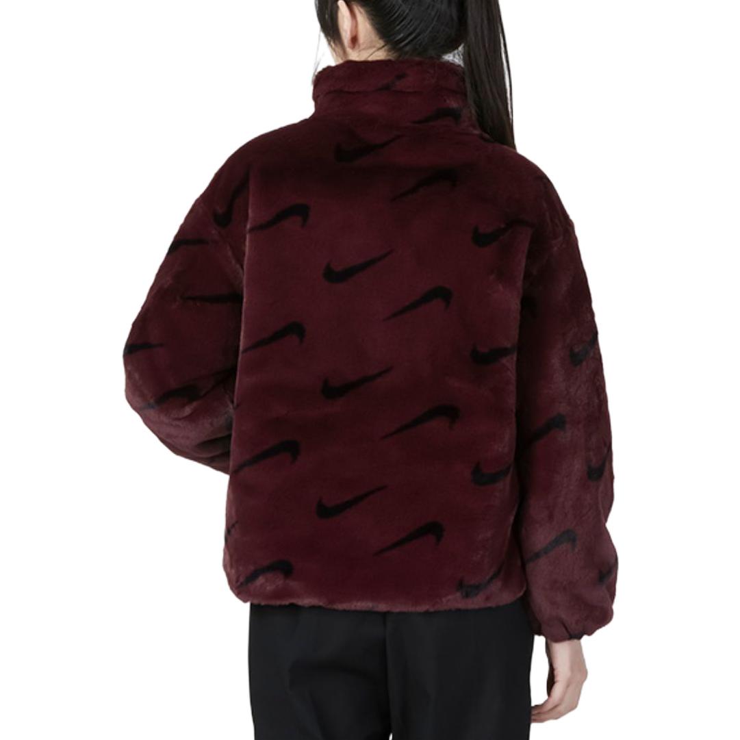 (WMNS) Nike Printed Faux Fur Jacket Asia Sizing 'Burgundy' DQ6843-652