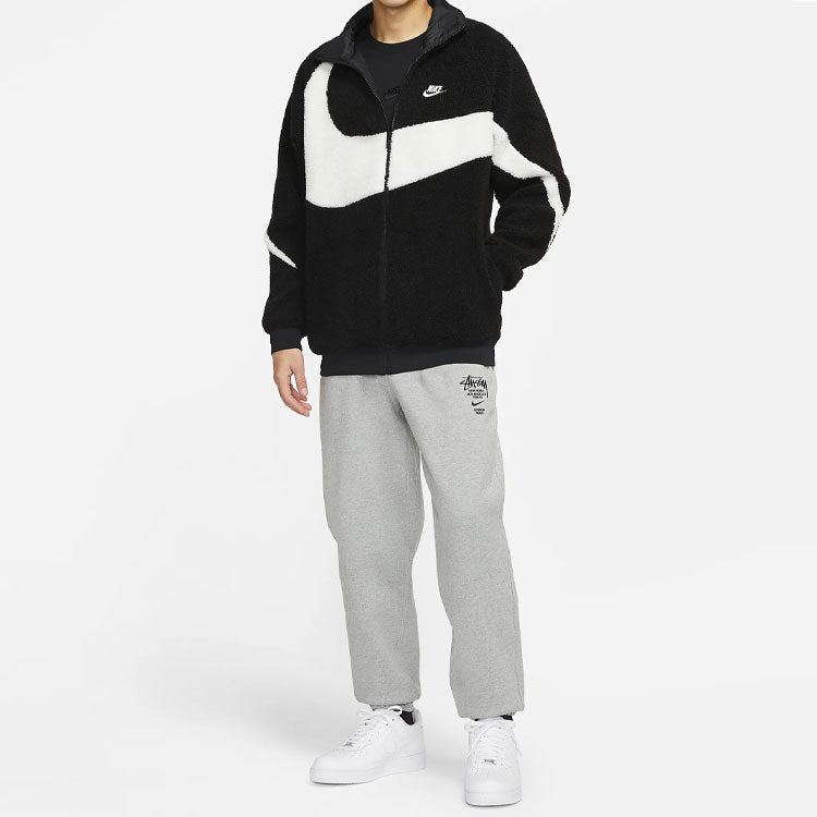 Nike Big Swoosh Large Logo lamb's wool Stay Warm Stand Collar Jacket Black White DH2474-011