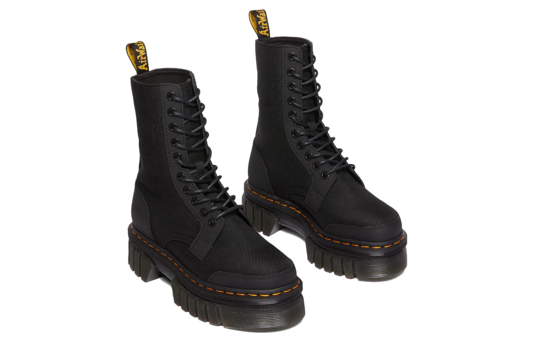 (WMNS) Dr. Martens Audrick 10-eye Synthetic Leather Platform Boots 'Black' 30680001