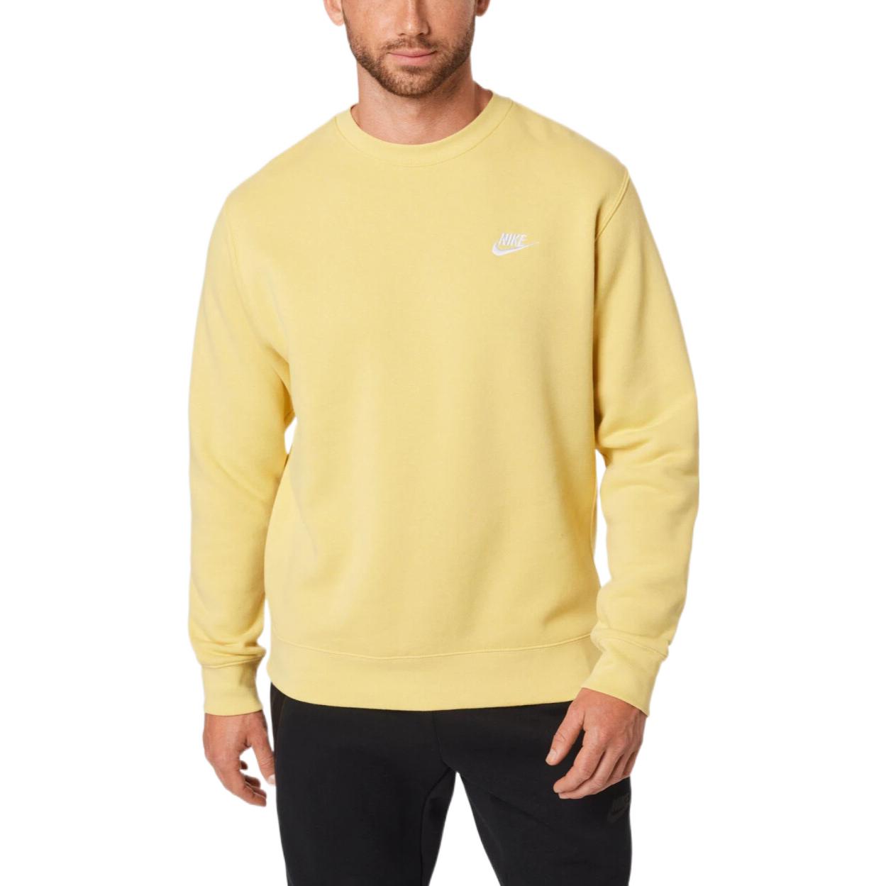 Nike Sportswear Club Solid Color Logo Embroidered Round Neck Long Sleeves Yellow BV2662-700