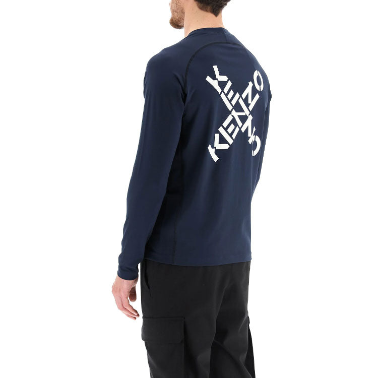 Men's KENZO SS21 Logo Pattern Printing Solid Color Long Sleeves Navy Blue 5TS0244JS-77