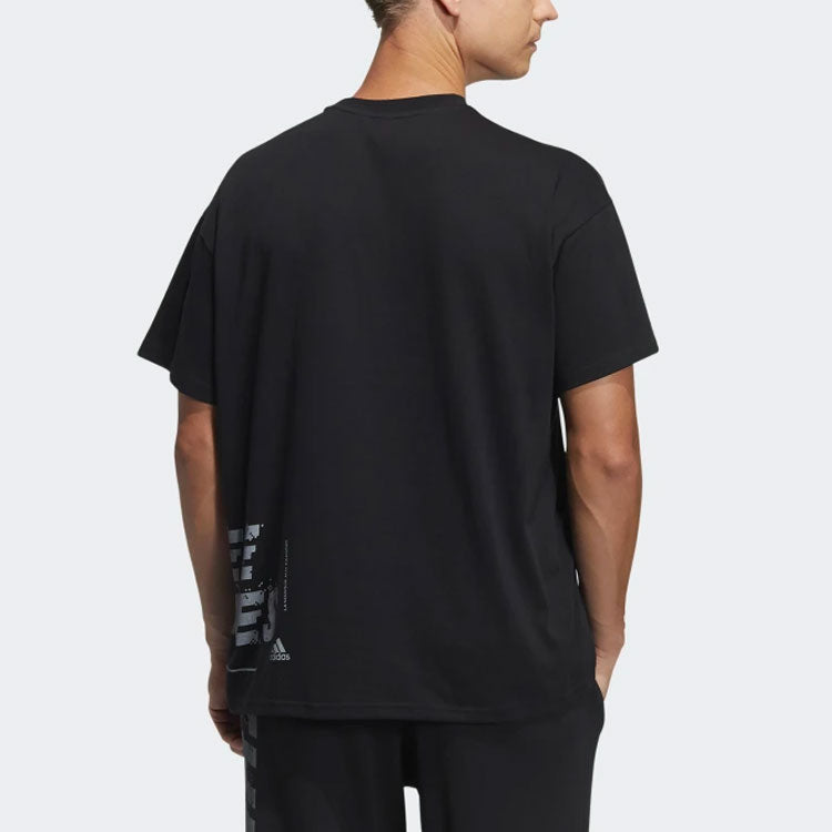 Men's adidas Alphabet Printing Casual Round Neck Short Sleeve Black T-Shirt GL8714