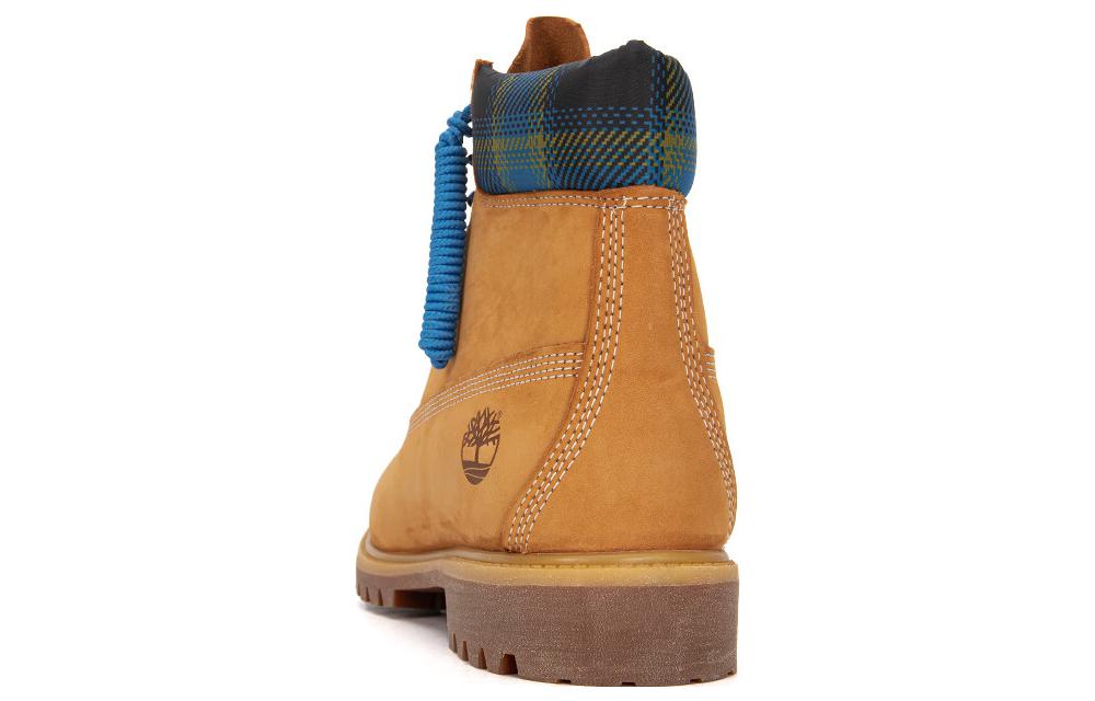 Timberland Premium 6 Inch Boots 'Wheat with Blue Tartan Collar' A2EUX231