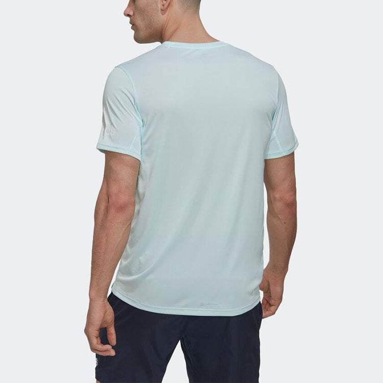 Men's adidas Solid Color Logo Round Neck Short Sleeve Blue T-Shirt HL3974