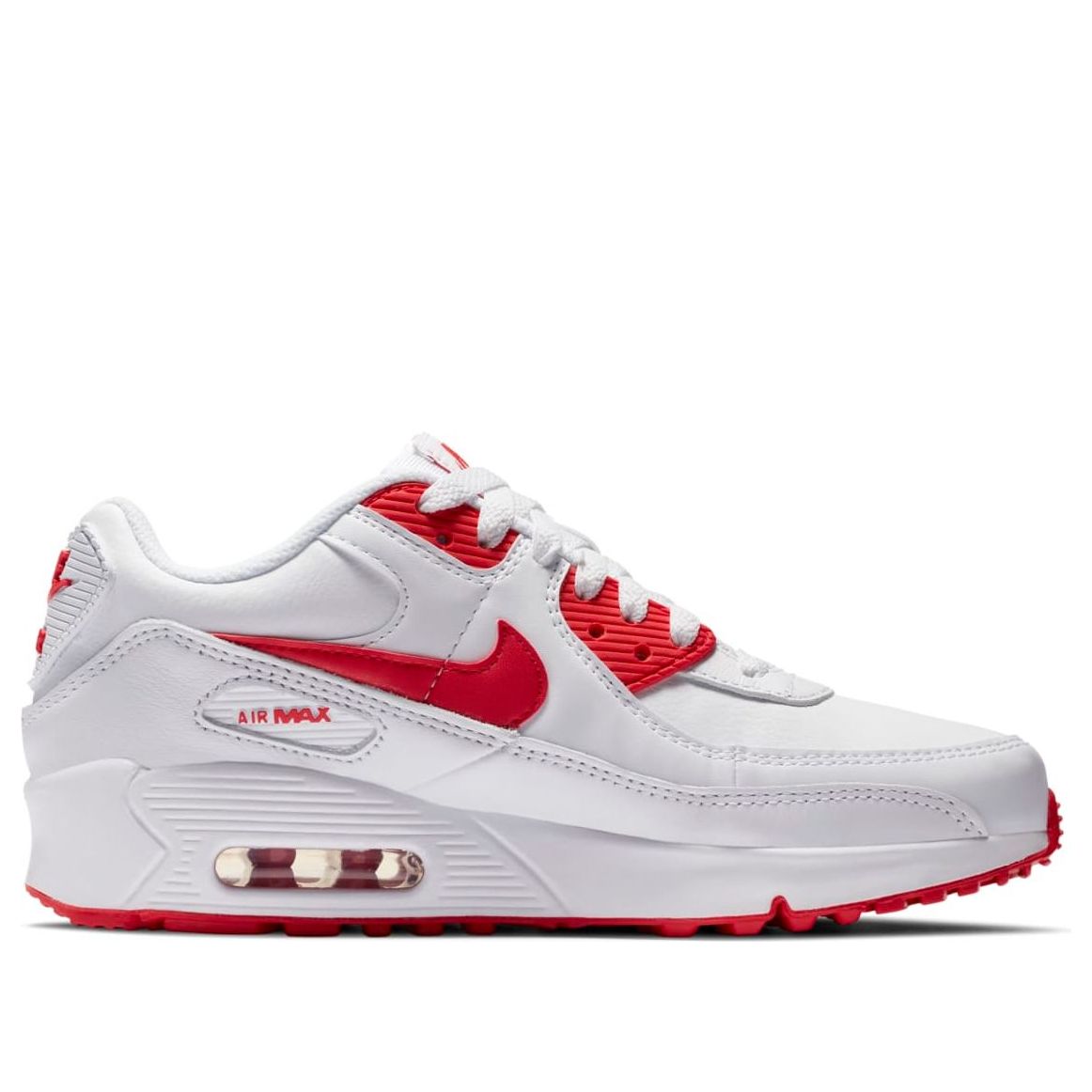(GS) Nike Air Max 90 Leather 'White Hyper Red' CD6864-106