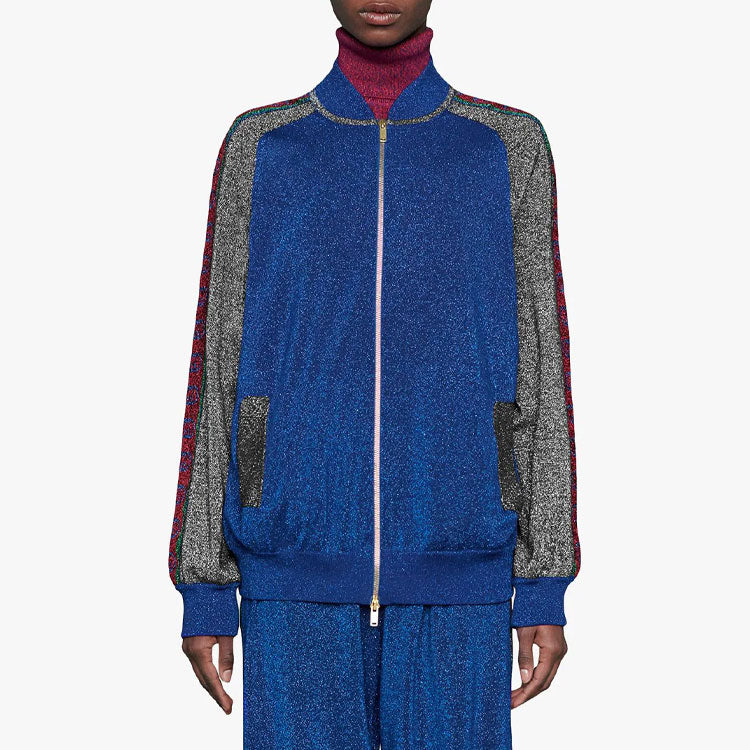 (WMNS) Gucci Wool Lam Bomber Jacket 'Blue Red Multicolor' 579749-XKAQ9-4034