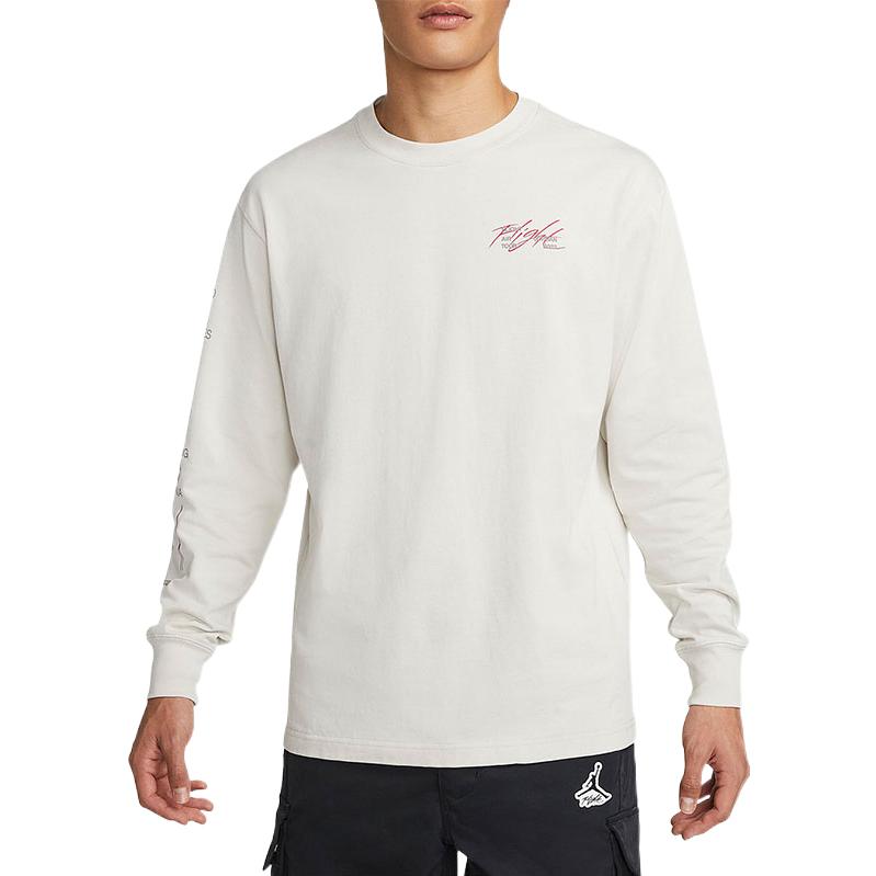 Men's Air Jordan SS22 Logo Printing Round Neck Long Sleeves Autumn Creamy White T-Shirt DM0847-104
