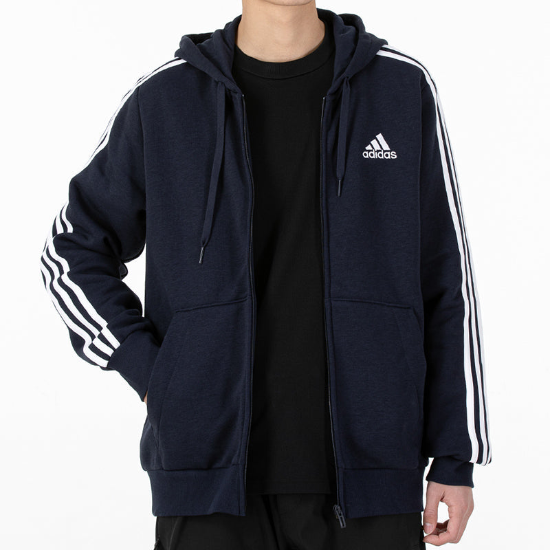 Men's adidas 3S Fl Fz Hd Cardigan Jacket Navy Blue GK9053
