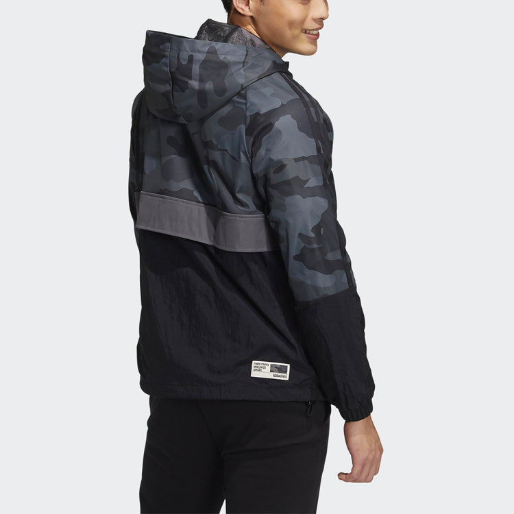 adidas neo M Ard Wb Camouflage Splicing Half Zipper hooded logo Jacket Gray HG9053