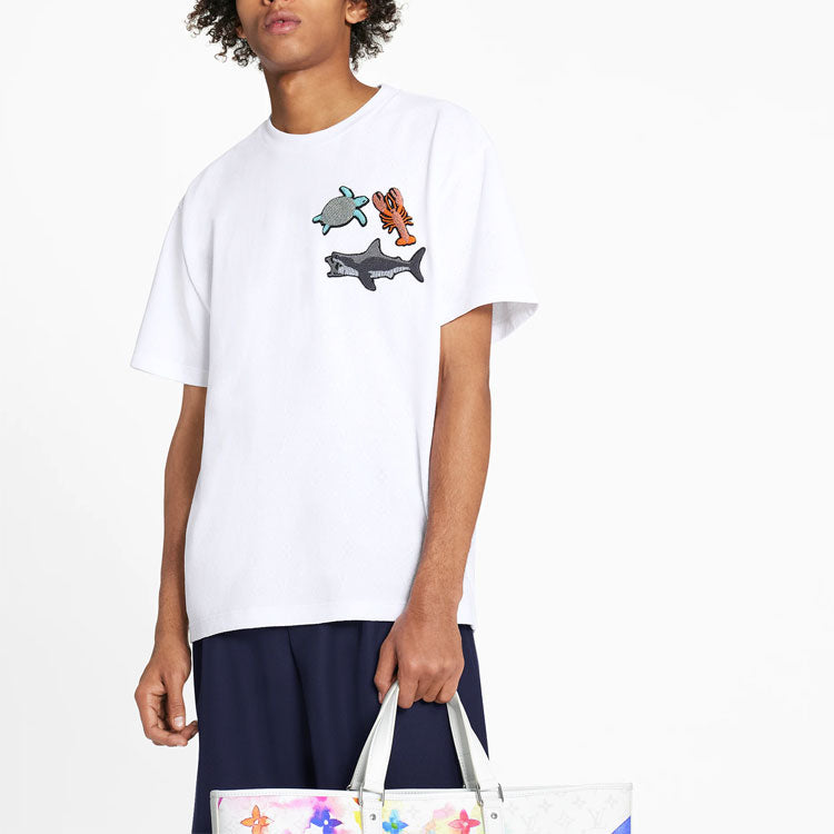 Men's LOUIS VUITTON animal Pattern Printing Short Sleeve White 1A8QXN