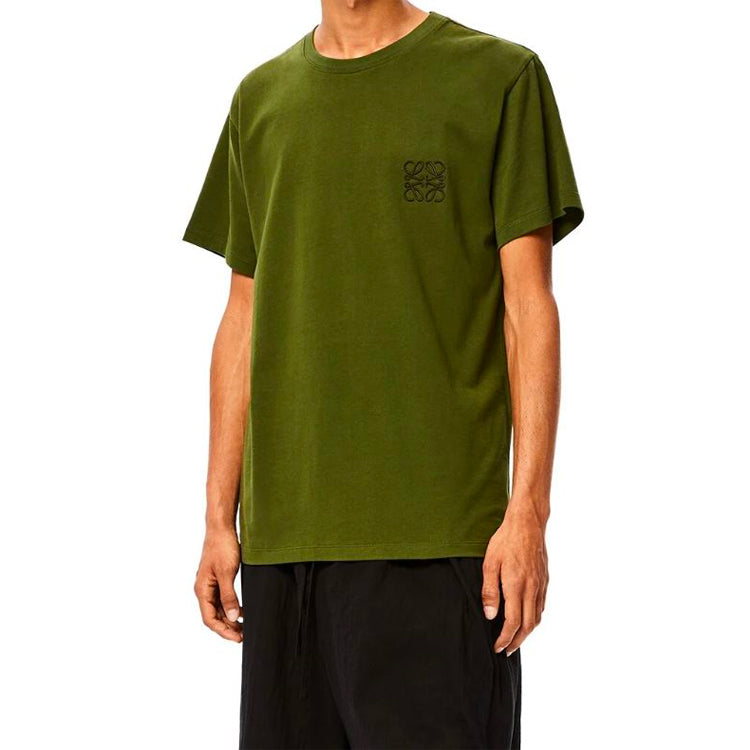 Men's LOEWE Anagram Classic Embroidered Cotton Round Neck Short Sleeve Green H6109230CR-4160