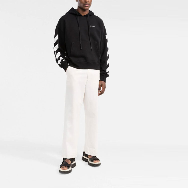 Off-White SS22 sleeve White Stripe Pullover Ordinary Version Black OMBB037C99FLE0011001
