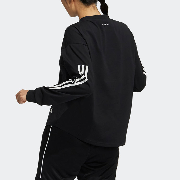(WMNS) adidas FW21 Sleeve Stripe Round Neck Long Sleeves Black H29526