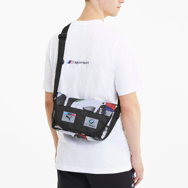 PUMA BMW Motorsport Street Mini Messenger Bag 'Black White Grey Blue Red' 077322-01