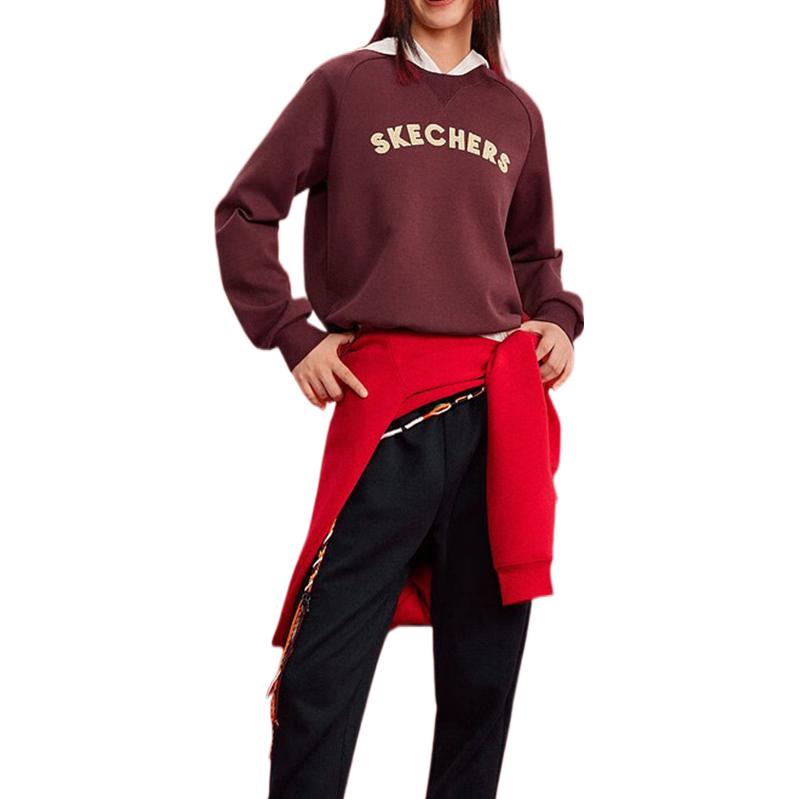 (WMNS) Skechers Logo Printed Crew Sweater 'Burgundy White' L123W011-00V0