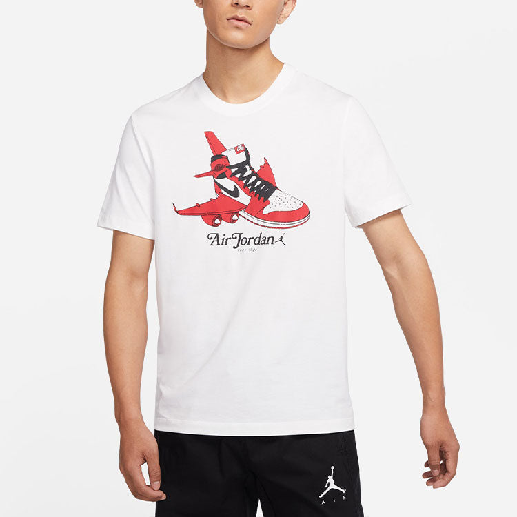 Air Jordan Shoe Alphabet Printing Round Neck Short Sleeve Unisex White DN1443-100