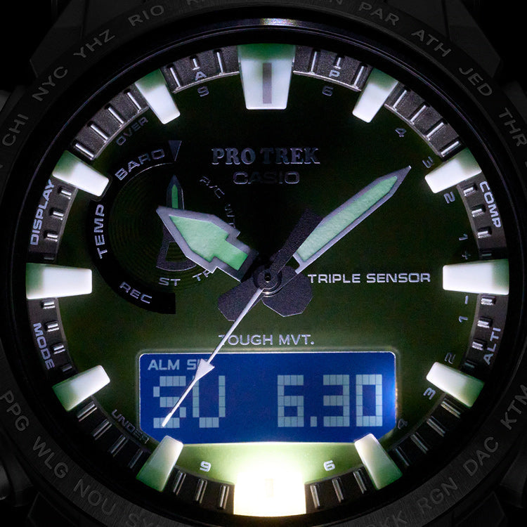 CASIO Waterproof Sports Shockproof Solar Powered Mens Dark Green Analog/Digital Combo PRW-61Y-3JF