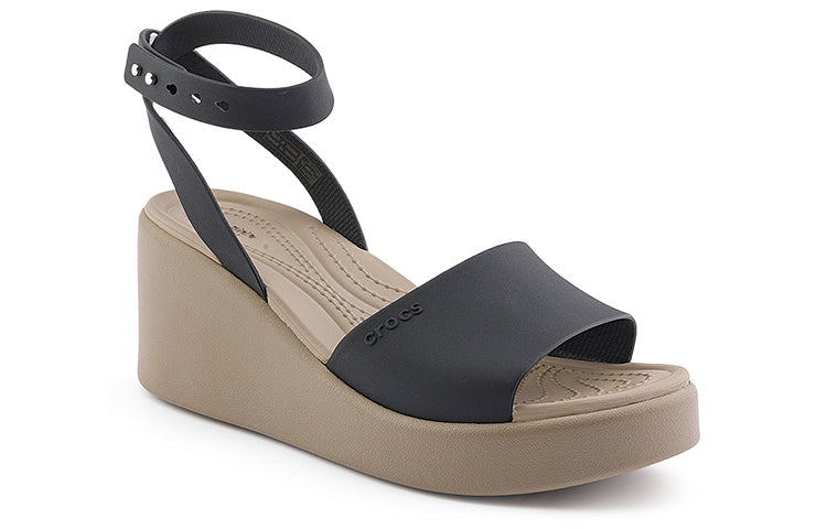 (WMNS) Crocs Brooklyn Ankle Strap Wedge Sandals 'Black Beige' 209406-07H