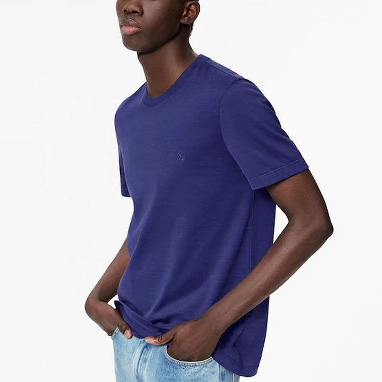 Men's LOUIS VUITTON FW21 Chest Embroidered Round Neck Short Sleeve Blue 1A8WLE