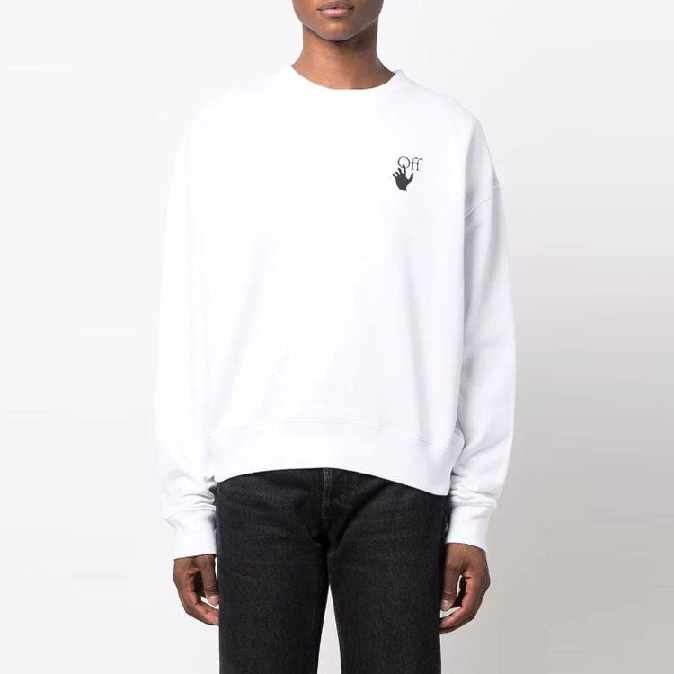 Men's Off-White Logo Arrow Pattern Pullover Loose Fit White OMBA035F21FLE0020110