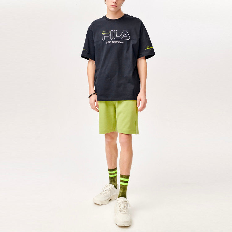 FILA FUSION Logo Embroidered Loose Sports Short Sleeve Black T11M123107F-BK