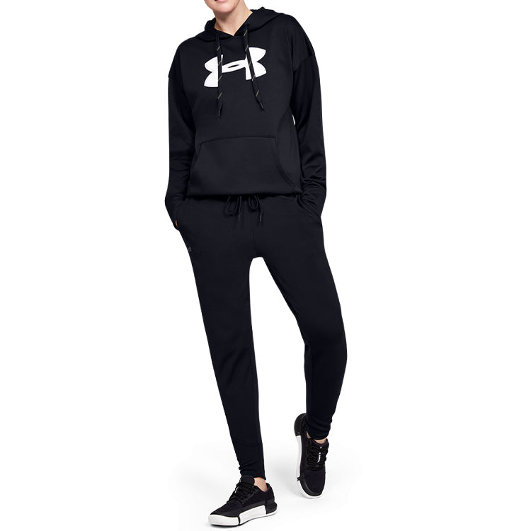 (WMNS) Under Armour Fleece Chenille Logo Hoodie 'Black White' 1348246-002