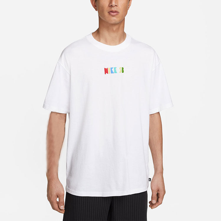 Men's Nike Loose Logo Geometry Pattern Printing Sports Short Sleeve White T-Shirt DQ1859-100