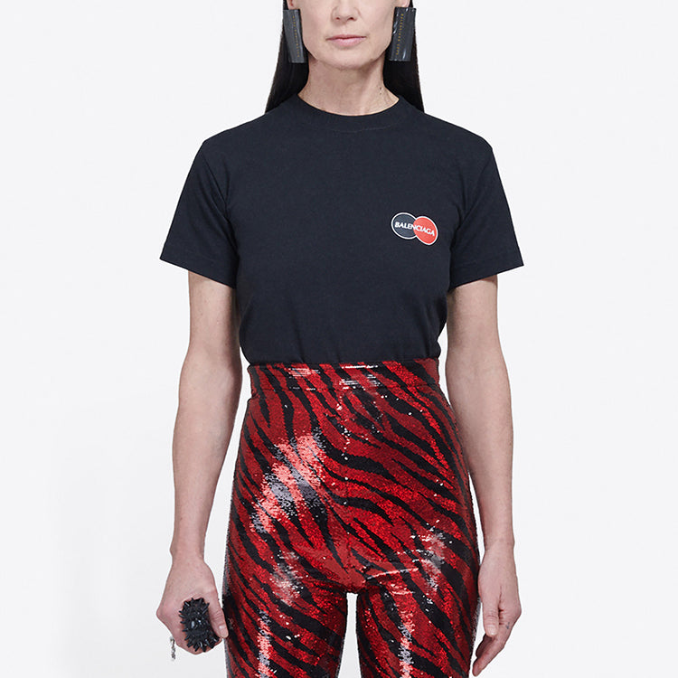 Balenciaga Uniform Logo Printing Retro Small Slim Fit Short Sleeve Black 612964TIV791000