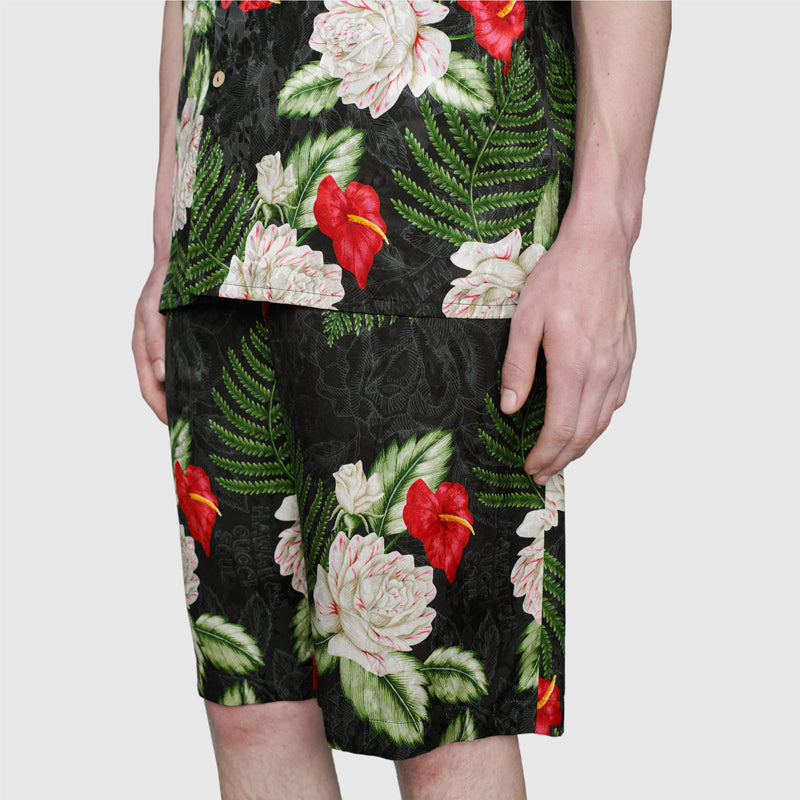 Gucci Hawaiian Printed Rayon Shorts For Men Black 619073-ZAEMQ-1030