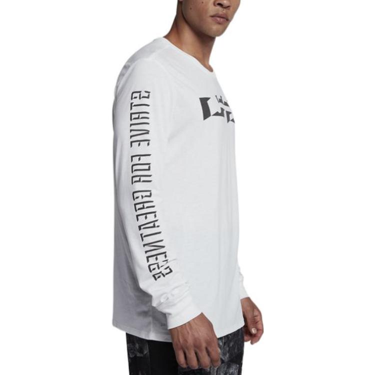 Men's Nike Solid Color Pattern Printing Round Neck Pullover Long Sleeves White T-Shirt 882185-100