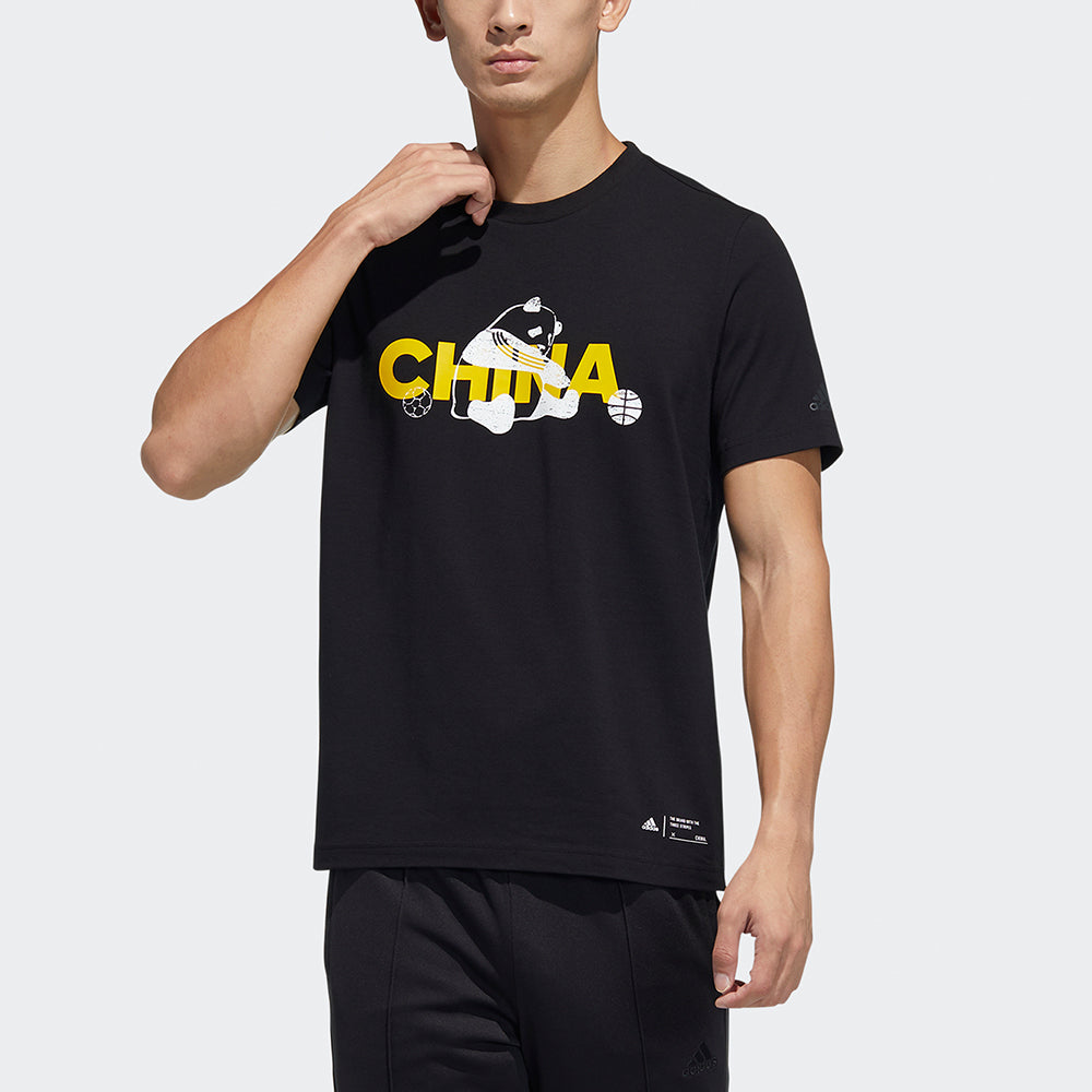 adidas China Tee M 2 Printed Crew Neck Short-sleeved Black GP1856