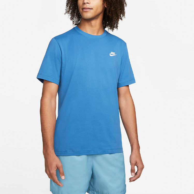 Nike Sportswear Club Embroidered Logo Round Neck Short Sleeve Blue AR4997-407