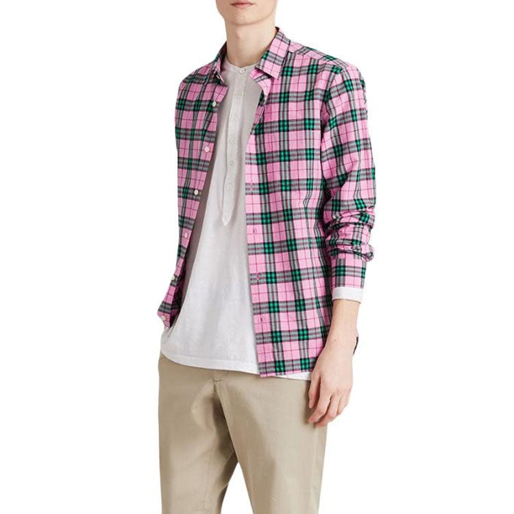 Men's Burberry Plaid Button Long Sleeves Shirt Pink 40712281