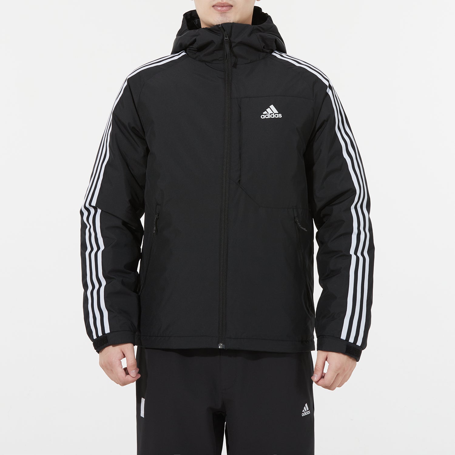 adidas 3st Down Jkt Logo Printing Side Stripe Sports Stay Warm hooded down Jacket Black H23080